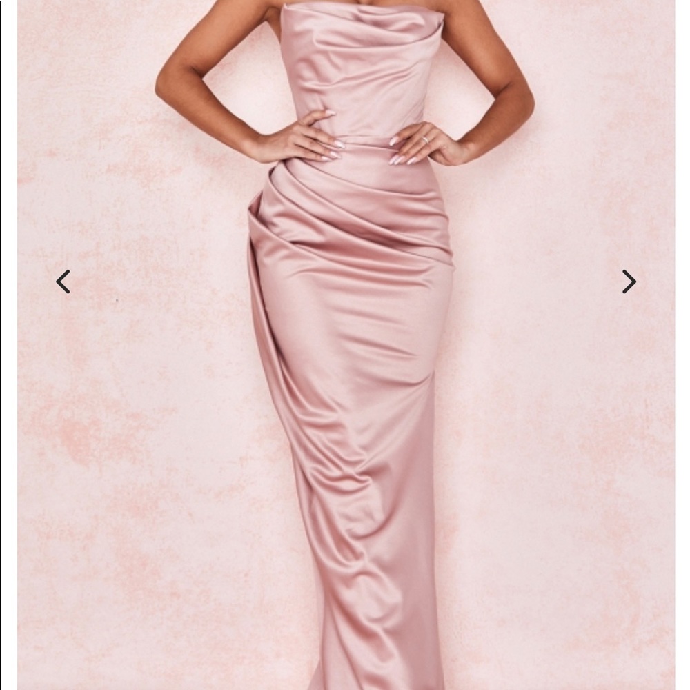 House of CB Adrienne Blush Satin Strapless Gown